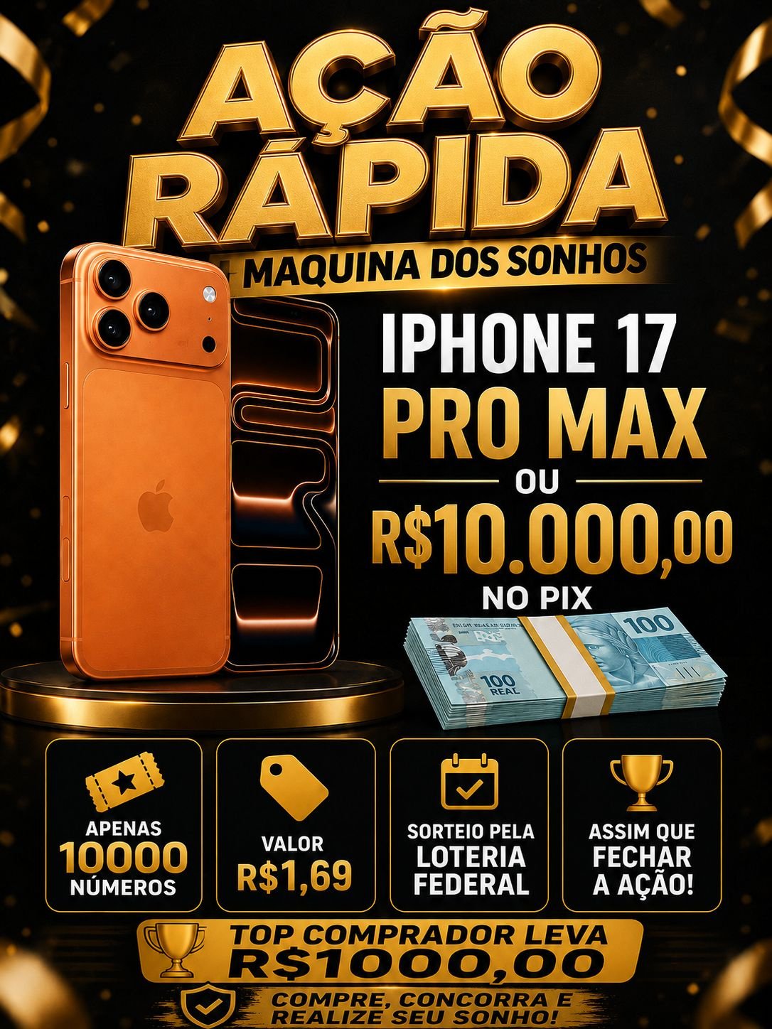 iPhone 17 Pro Max ou R$10.000,00 no Pix 📲💰